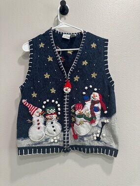 Carolina Colours large Navy Snowman Holiday Sweater Vest with Embroidery
